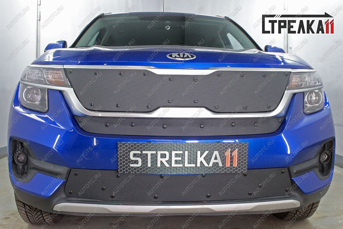 759 р. Зимняя заглушка решетки радиатора (низ с датчиком SCC) Стрелка11  KIA Seltos (2019-2025) (черная)  с доставкой в г. Пермь