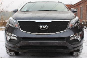 Зимняя заглушка решетки радиатора (верх) (Classic) Стрелка11 KIA Sportage  3 SL (2014-2016) рестайлинг (черная)