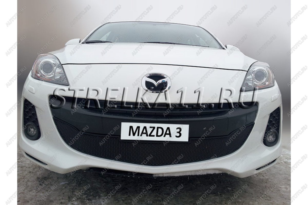 759 р. Зимняя заглушка решетки радиатора Стрелка11  Mazda 3/Axela  BL (2011-2013) рестайлинг седан, рестайлинг, хэтчбэк (черная)  с доставкой в г. Пермь