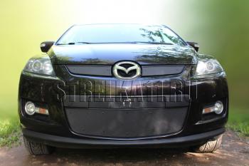 Зимняя заглушка решетки радиатора (верх) Стрелка11 Mazda CX-7 ER дорестайлинг (2006-2010) (черная)