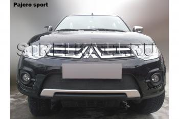 Зимняя заглушка решетки радиатора (Калуга) Стрелка11 Mitsubishi L200 4  рестайлинг (2013-2016) (черная)