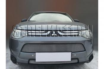 759 р. Зимняя заглушка решетки радиатора (низ) Стрелка11  Mitsubishi Outlander  GF (2012-2016) дорестайлинг, 1-ый рестайлинг (черная)  с доставкой в г. Пермь. Увеличить фотографию 2