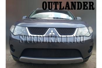 Зимняя заглушка решетки радиатора (верх) Стрелка11 Mitsubishi Outlander  XL (2005-2009) (CW)  дорестайлинг (черная)