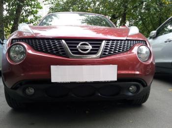 759 р. Зимняя заглушка решетки радиатора Стрелка11 Nissan Juke 1 YF15 дорестайлинг (2010-2014) (черная)  с доставкой в г. Пермь. Увеличить фотографию 2