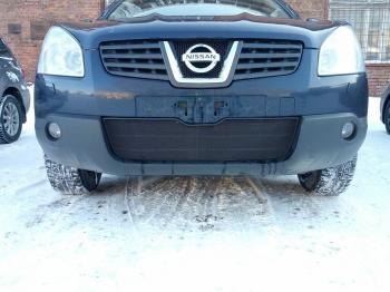 759 р. Зимняя заглушка решетки радиатора Стрелка11  Nissan Qashqai  1 (2007-2010) дорестайлинг (черная)  с доставкой в г. Пермь. Увеличить фотографию 2