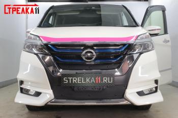 759 р. Зимняя заглушка решетки радиатора (верх) Стрелка11 Nissan Serena C27 минивэн дорестайлинг (2016-2019) (черная)  с доставкой в г. Пермь. Увеличить фотографию 2