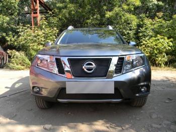 759 р. Зимняя заглушка решетки радиатора (верх) Стрелка11 Nissan Terrano D10 дорестайлинг (2013-2016) (черная)  с доставкой в г. Пермь. Увеличить фотографию 3