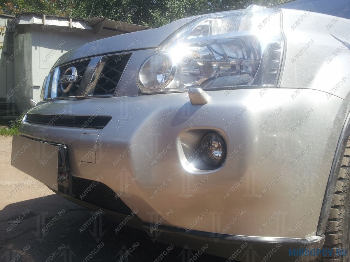 759 р. Зимняя заглушка решетки радиатора (середина) Стрелка11  Nissan X-trail  2 T31 (2007-2011) дорестайлинг (черная)  с доставкой в г. Пермь