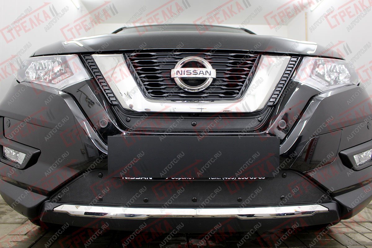 759 р. Зимняя заглушка решетки радиатора (середина) Стрелка11 Nissan X-trail 3 T32 рестайлинг (2017-2022) (черная)  с доставкой в г. Пермь