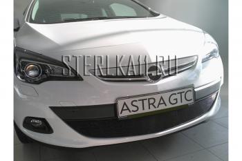 759 р. Зимняя заглушка решетки радиатора Стрелка11 Opel Astra J GTC (2011-2018) (черная)  с доставкой в г. Пермь. Увеличить фотографию 2
