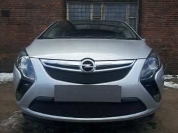 759 р. Зимняя заглушка решетки радиатора (верх) Стрелка11 Opel Zafira С дорестайлинг (2011-2016) (черная)  с доставкой в г. Пермь. Увеличить фотографию 2