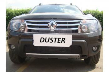 Зимняя заглушка решетки радиатора (с вырезом под DHO) Стрелка11 Renault Duster  HS (2010-2015) дорестайлинг (черная)