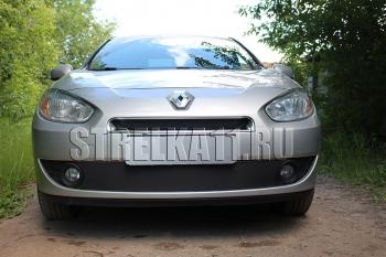 Зимняя заглушка решетки радиатора (верх) Стрелка11 Renault Fluence дорестайлинг (2010-2012) (черная)