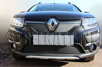 Зимняя заглушка решетки радиатора (верх) Стрелка11 Renault Sandero (B8) дорестайлинг (2014-2018) (черная)