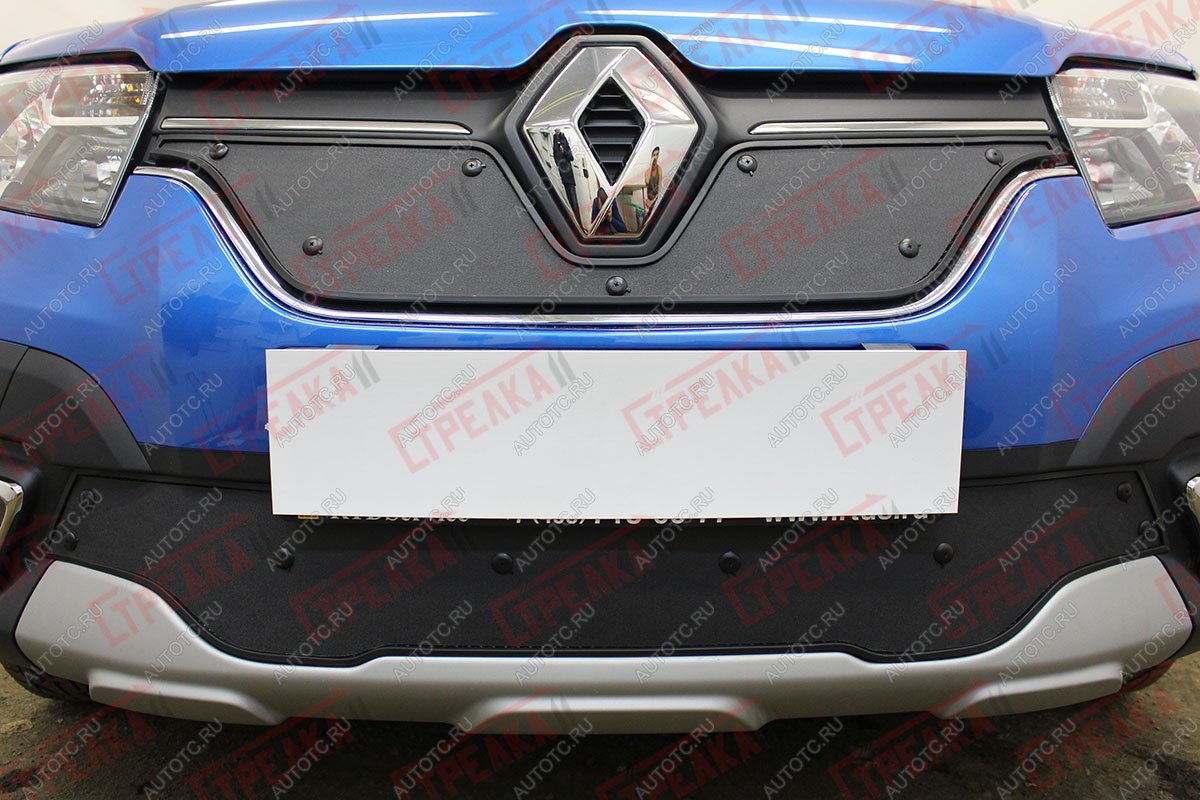 759 р. Зимняя заглушка решетки радиатора (низ) Стрелка11 Renault Logan Stepway (2018-2025) (черная)  с доставкой в г. Пермь