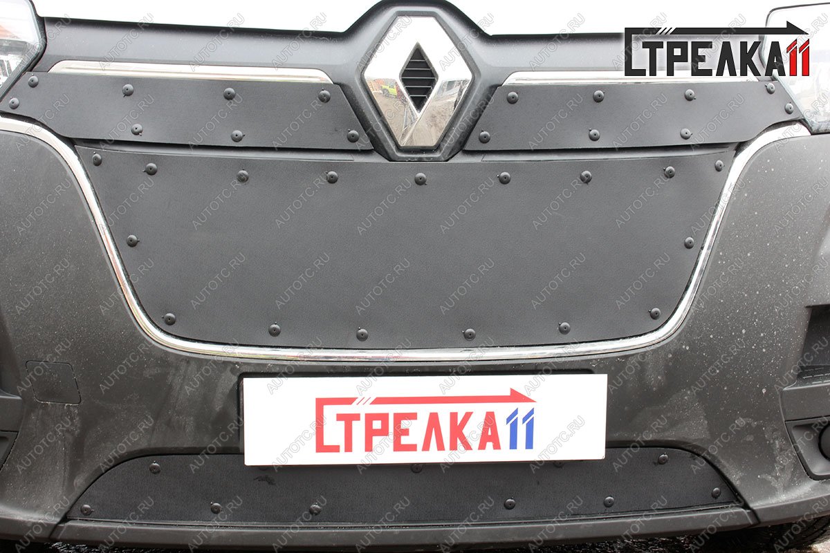 799 р. Зимняя заглушка решетки радиатора (средина) Стрелка11  Renault Master  FV,JV (2019-2025) фургон 2-ой рестайлинг (черная)  с доставкой в г. Пермь