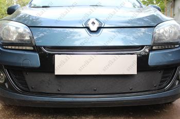Зимняя заглушка решетки радиатора (верх) Стрелка11 Renault Megane купе 3 дв. 2-ой рестайлинг (2014-2016) (черная)