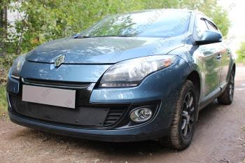 759 р. Зимняя заглушка решетки радиатора (верх) Стрелка11 Renault Megane купе 3 дв. 2-ой рестайлинг (2014-2016) (черная)  с доставкой в г. Пермь. Увеличить фотографию 2