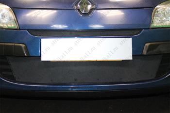 Зимняя заглушка решетки радиатора (верх) Стрелка11 Renault Megane универсал  дорестайлинг (2008-2013) (черная)