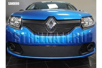 Зимняя заглушка решетки радиатора (низ) Стрелка11 Renault Sandero (B8) дорестайлинг (2014-2018) (черная)