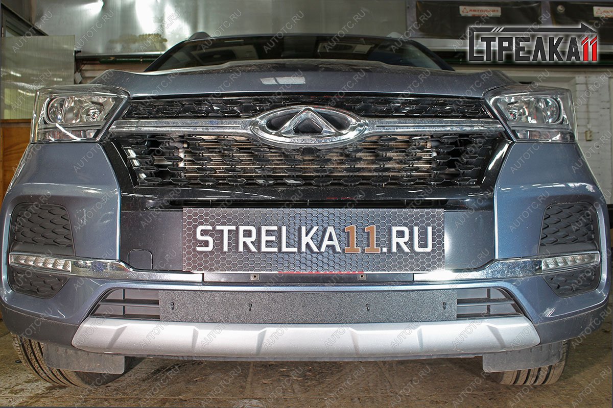 1 179 р. Зимняя защита на стяжке Стрелка11  Chery Tiggo 4 (2018-2023) 1-ый рестайлинг (черная)  с доставкой в г. Пермь
