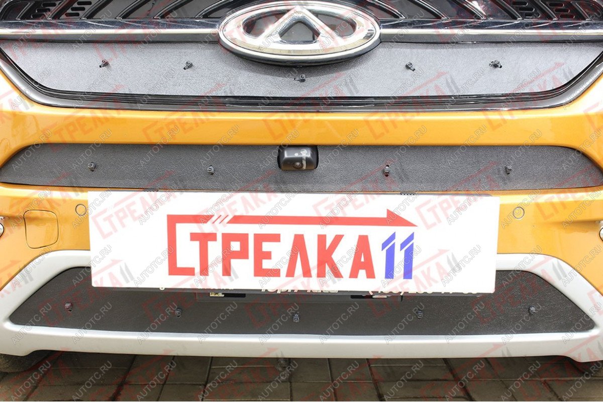 849 р. Зимняя защита на стяжке (середина с камерой) Стрелка11  Chery Tiggo 7 (2016-2020) (черная)  с доставкой в г. Пермь