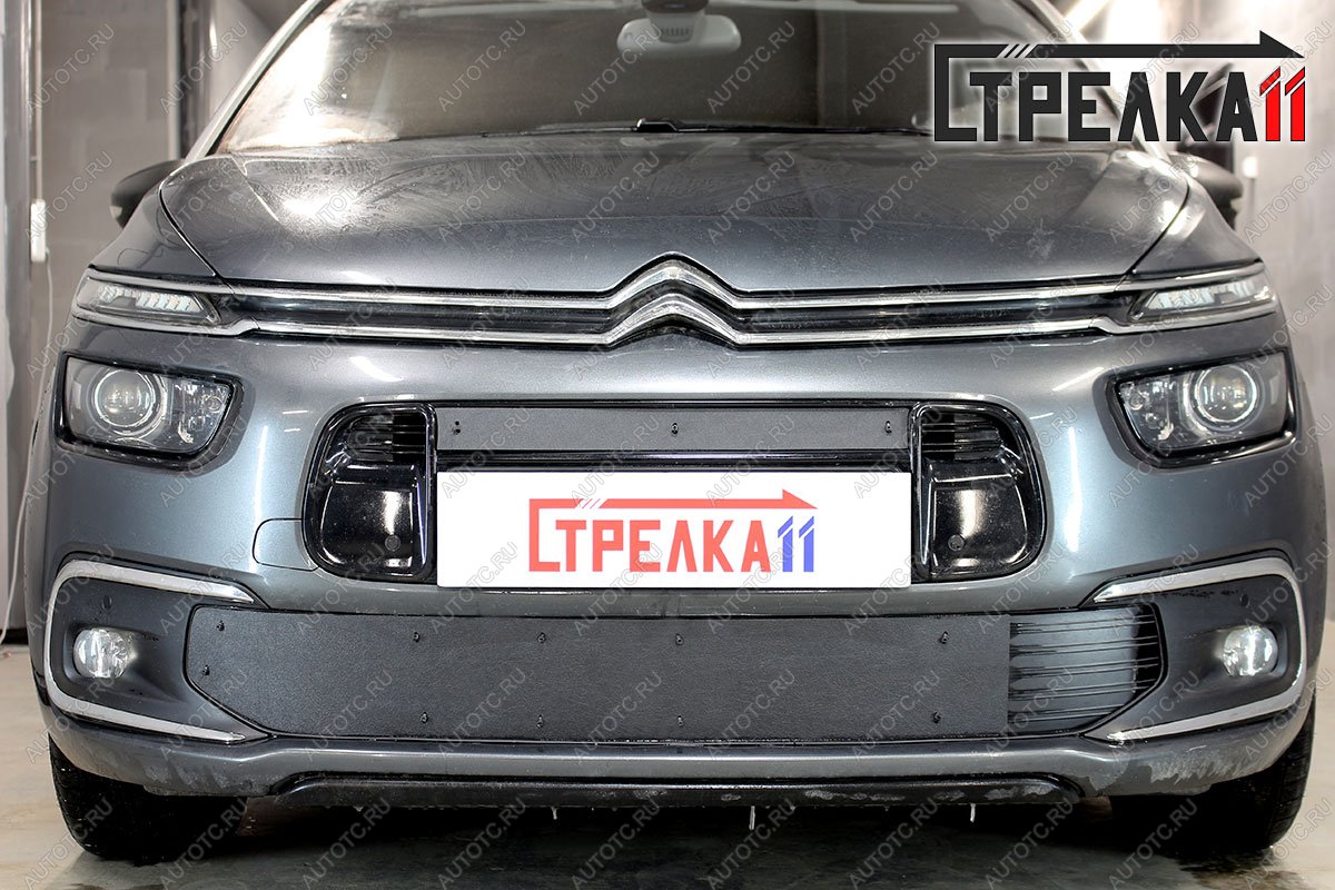 1 079 р. Зимняя защита на стяжке (врх) Стрелка11  CITROEN C4 Grand Picasso  U (2016-2018) рестайлинг (черная)  с доставкой в г. Пермь