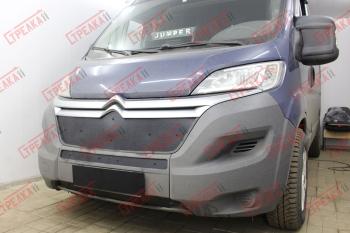 Зимняя защита на стяжке (верх) Стрелка11 CITROEN Jumper  290 (2014-2022) рестайлинг (черная)