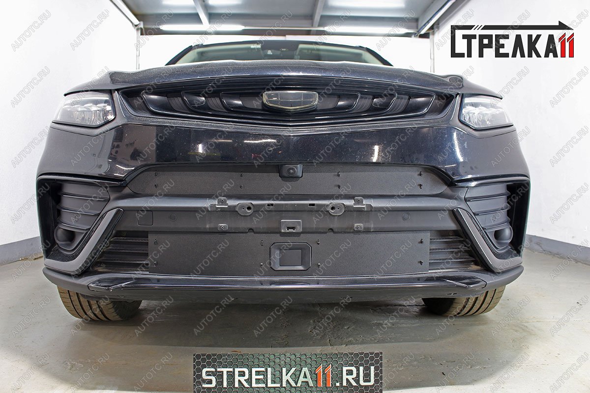 1 469 р. Зимняя защита на стяжке (верх с камерой) Стрелка11  Geely Tugella  FY11,HPBA4 (2019-2023) дорестайлинг (черная)  с доставкой в г. Пермь