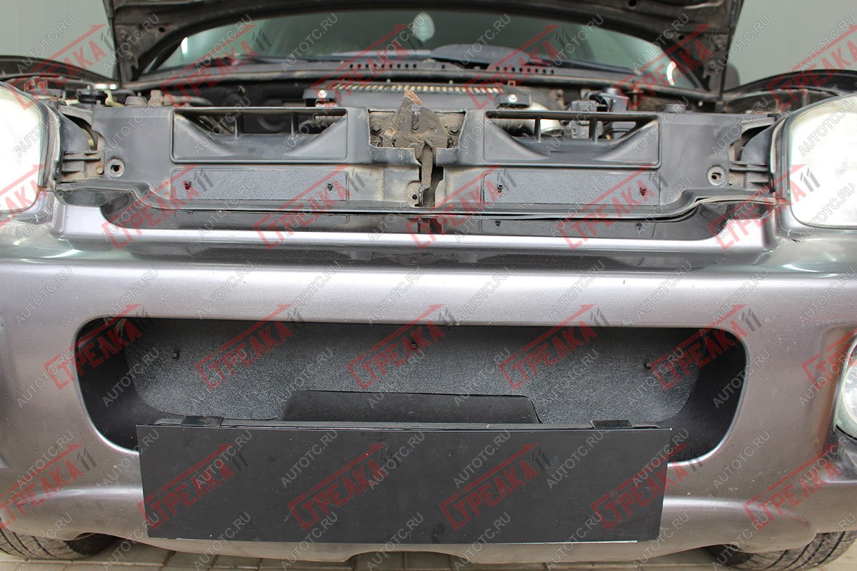 1 269 р. Зимняя защита на стяжке (верх 2 части) Стрелка11  Hyundai Santa Fe  SM (2000-2012) (черная)  с доставкой в г. Пермь