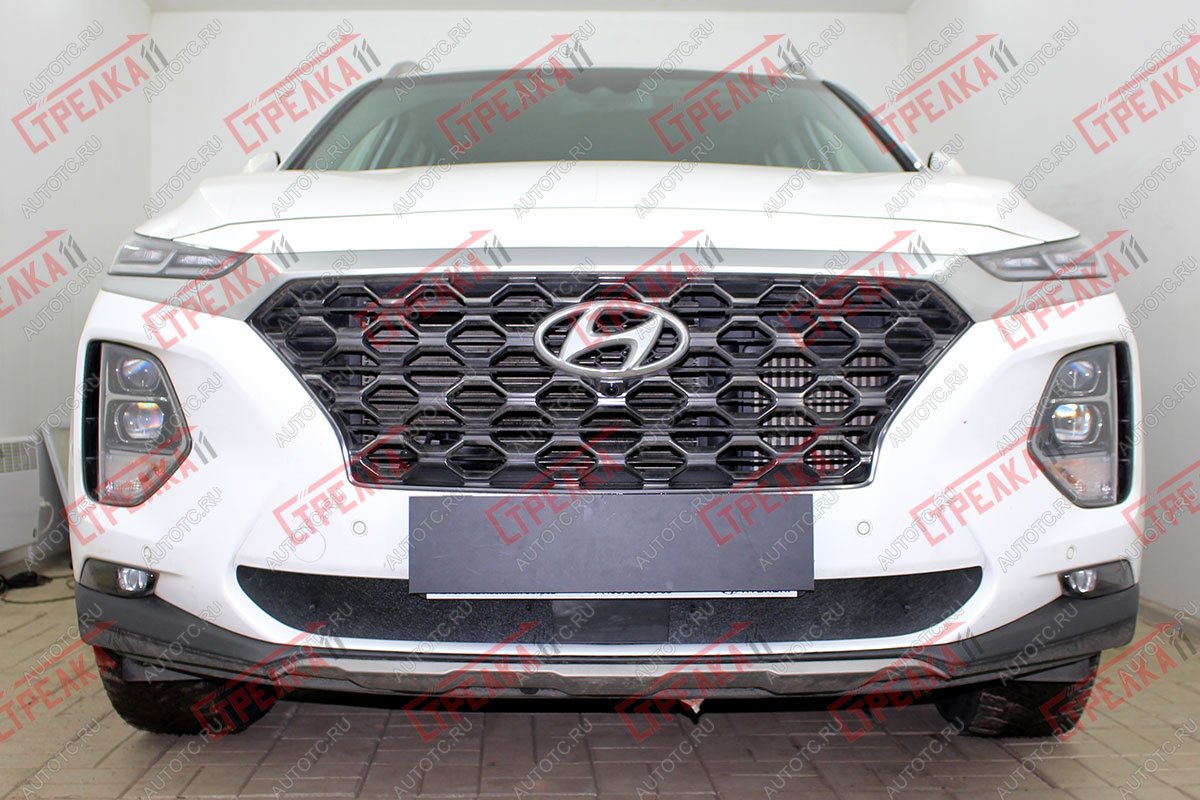 1 489 р. Зимняя защита на стяжке (с датчиком ACC низ) Стрелка11  Hyundai Santa Fe  TM (2018-2021) дорестайлинг (черная)  с доставкой в г. Пермь