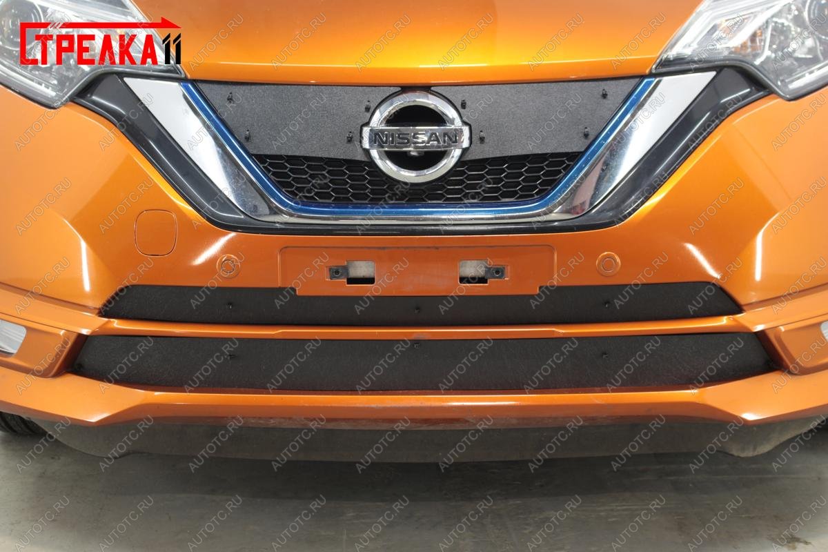 1 649 р. Зимняя защита на стяжке (низ 2 части)(Medalist X) Стрелка11 Nissan Note 2 E12 рестайлинг (2016-2020) (черная)  с доставкой в г. Пермь