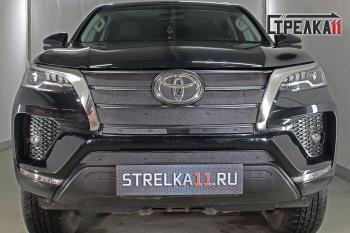 Зимняя защита на стяжке (низ 3 частей) Стрелка11 Toyota Fortuner  AN160 (2020-2025) рестайлинг (черная)