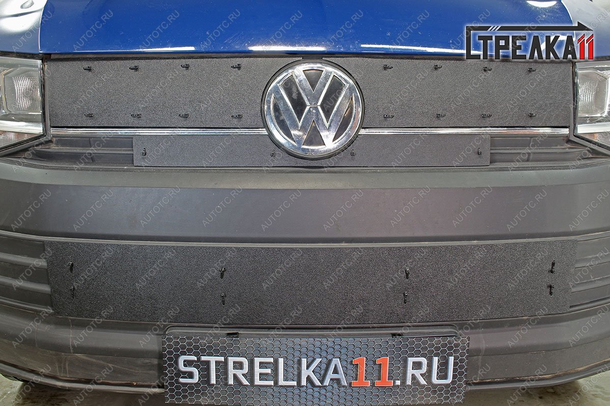 1 549 р. Зимняя защита на стяжке (низ)(TrendLine) Стрелка11  Volkswagen Transporter  T6 (2015-2019) дорестайлинг (черная)  с доставкой в г. Пермь