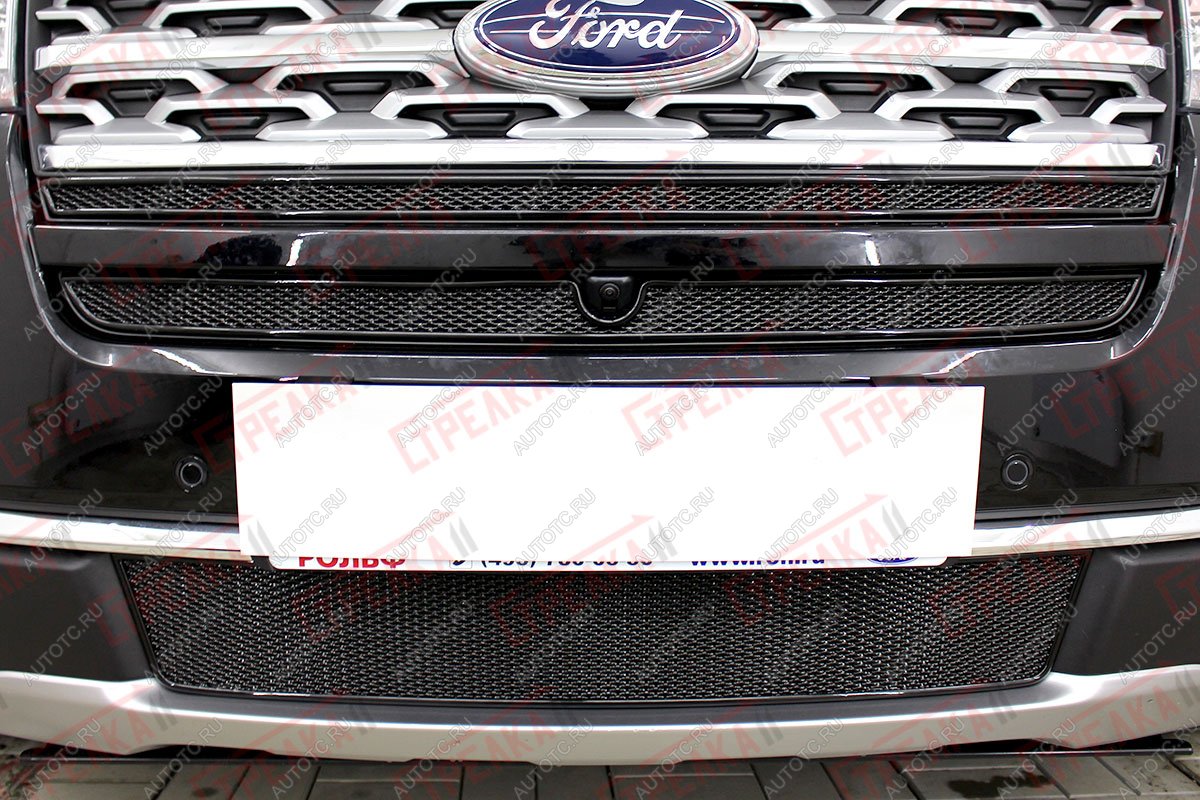 6 749 р. Защита радиатора (2 части верх) PREMIUM Ford Explorer U502 2-ой рестайлинг, 5 дв. (2017-2019) (черная)  с доставкой в г. Пермь