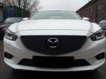 799 р. Зимняя заглушка решетки радиатора (верх) Премиум Стрелка11 Mazda 6 GJ дорестайлинг седан (2012-2015) (черная)  с доставкой в г. Пермь. Увеличить фотографию 2