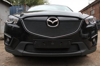 799 р. Зимняя заглушка решетки радиатора (с парктроником) PREMIUM Стрелка11  Mazda CX-5  KE (2011-2014) дорестайлинг (черная)  с доставкой в г. Пермь. Увеличить фотографию 2