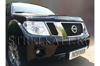 Защита радиатора (верх) Стрелка11 PREMIUM Nissan Pathfinder  R51 (2009-2014) рестайлинг (черная)