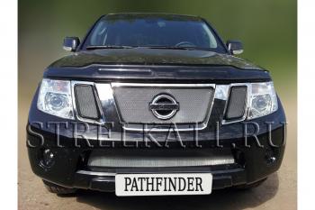 Защита радиатора (верх) Стрелка11 PREMIUM Nissan Pathfinder  R51 (2009-2014) рестайлинг (хром)
