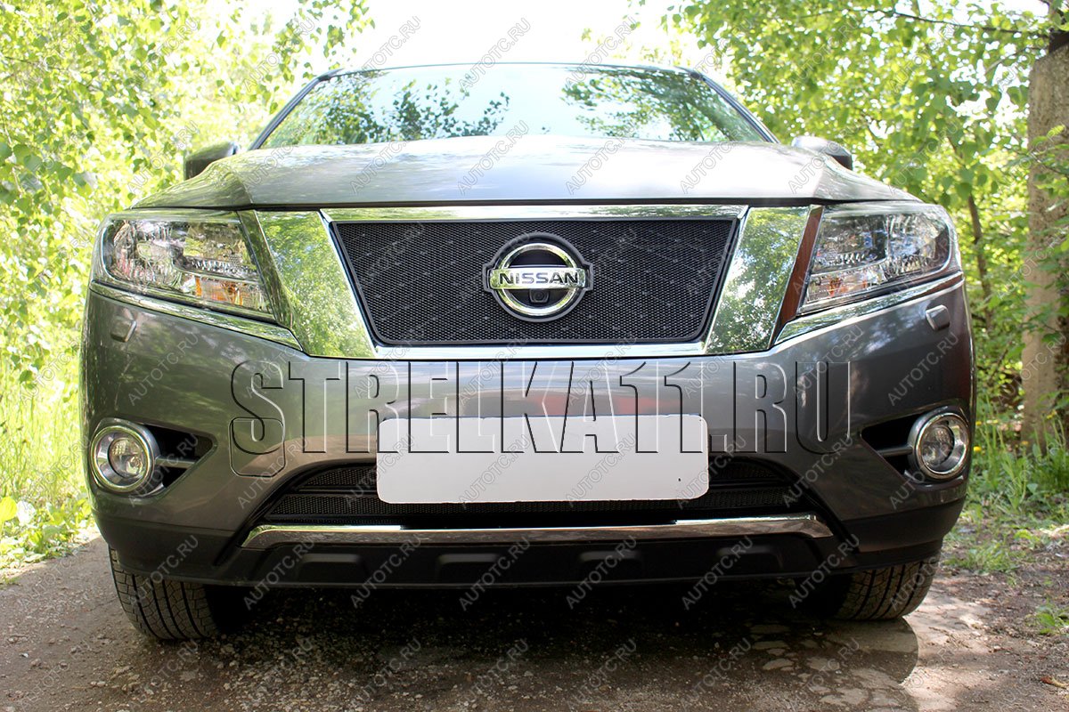 6 999 р. Защита радиатора (низ 2 части) Стрелка11 PREMIUM Nissan Pathfinder R52 дорестайлинг (2012-2017) (черная)  с доставкой в г. Пермь