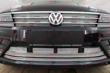 Защита радиатора (верх) Стрелка11 Премиум Volkswagen Tiguan  Mk2 (2016-2020) дорестайлинг (хром)