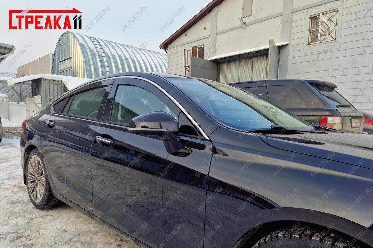 6 949 р. Дефлекторы окон 2D с хром накладками Стрелка11  Hongqi H5  C141 (2018-2022) (черные)  с доставкой в г. Пермь