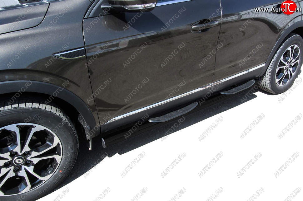 13 999 р. Защита порогов Slitkoff (d76 мм, с проступями)  Renault Arkana (2019-2025) (Сталь с полимерным покрытием. Цвет: чёрный)  с доставкой в г. Пермь