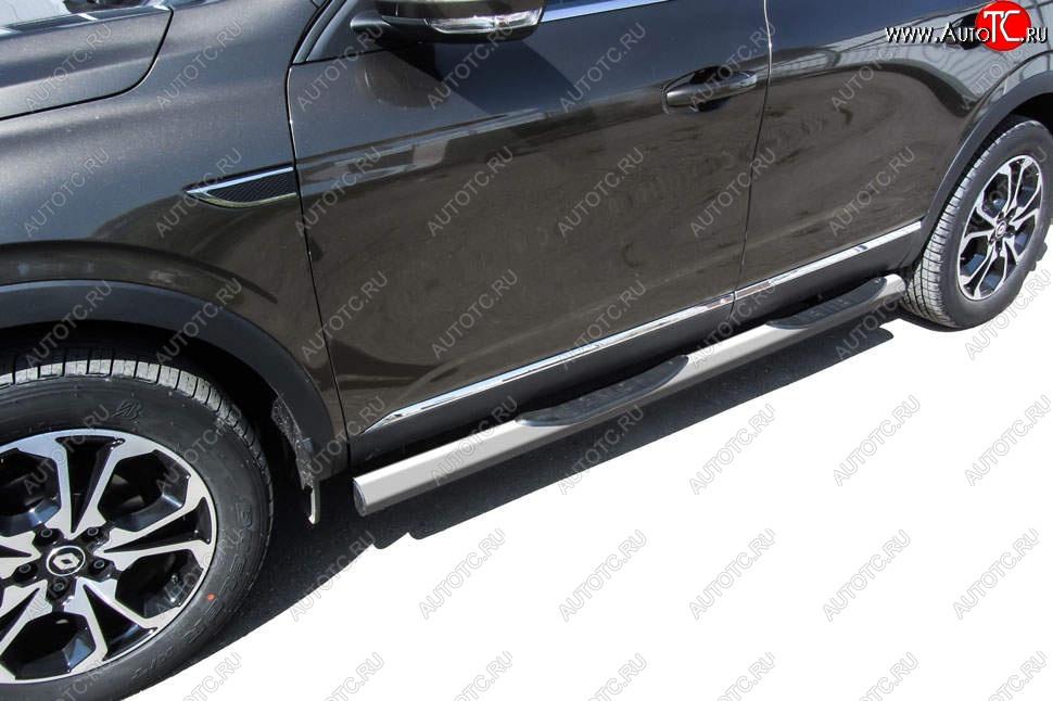 13 999 р. Защита порогов Slitkoff (d76 мм, с проступями)  Renault Arkana (2019-2025) (Сталь с полимерным покрытием. Цвет: серебристый)  с доставкой в г. Пермь