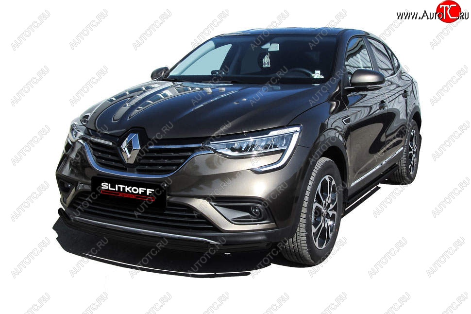 8 899 р. Защита переднего бампера Slitkoff (двойная, d42/32 мм) Renault Arkana (2019-2025) (Сталь с полимерным покрытием. Цвет: чёрный)  с доставкой в г. Пермь