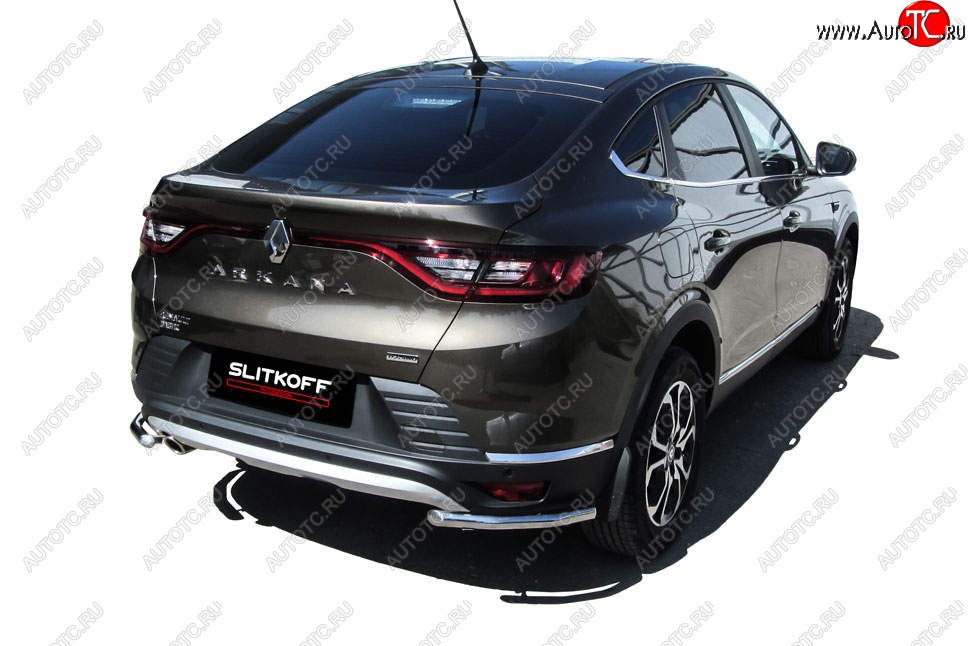 7 949 р. Защита заднего бампера Slitkoff (уголки, d42)  Renault Arkana (2019-2025) (Нержавейка, Полированная)  с доставкой в г. Пермь