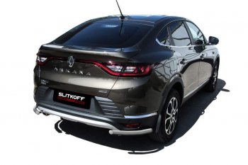 Защита заднего бампера Slitkoff (уголки, d42) Renault Arkana (2019-2025) (Сталь с полимерным покрытием. Цвет: серебристый)