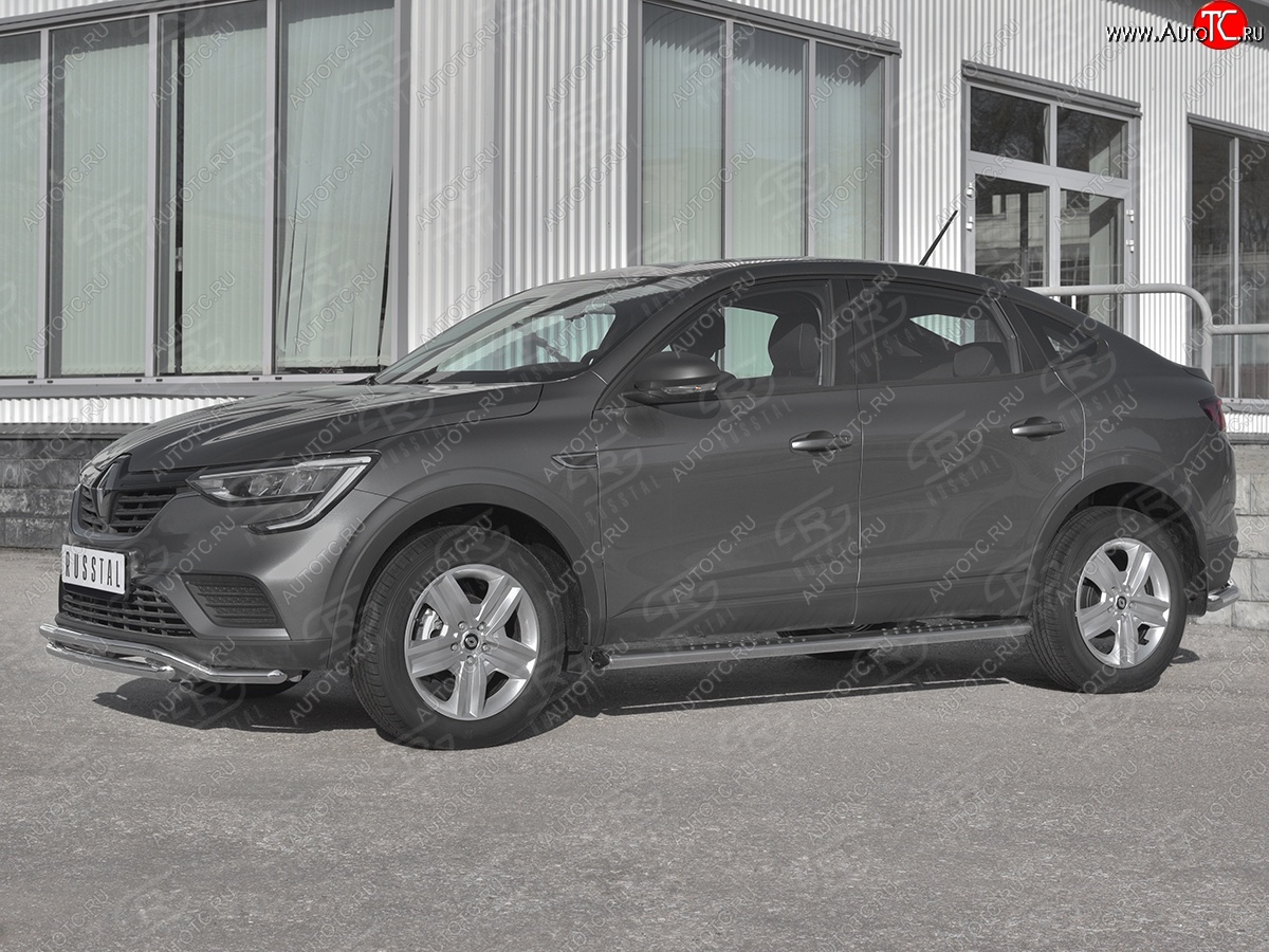 19 399 р. Защита порогов (Ø120x60 мм с проступью, нержавейка) Russtal Renault Arkana (2019-2025)  с доставкой в г. Пермь