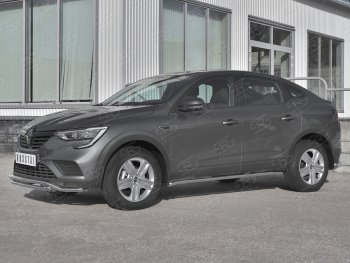 Защита порогов (Ø42 мм, нержавейка) SLITKOFF Renault Arkana (2019-2025) (Металлические торцы под 90°)