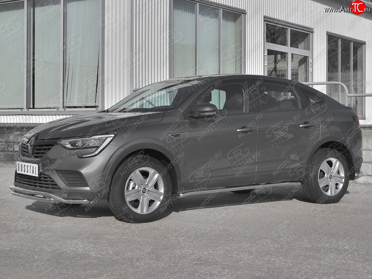 15 599 р. Защита порогов (Ø42 мм, нержавейка) SLITKOFF  Renault Arkana (2019-2025) (Металлические торцы под 45°)  с доставкой в г. Пермь